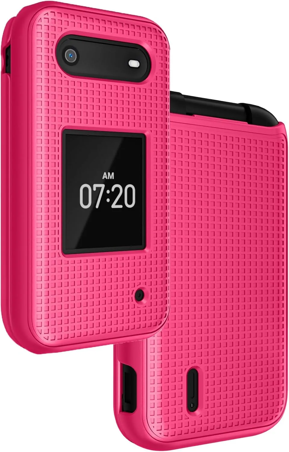 Nakedcellphone Case for Nokia 2760 2780 Flip Phone, Slim Hard Shell Protector Cover with Grid Texture for Tracfone N139DL, TA-1398, TA-1451, TA-1420 - Bright Hot Pink