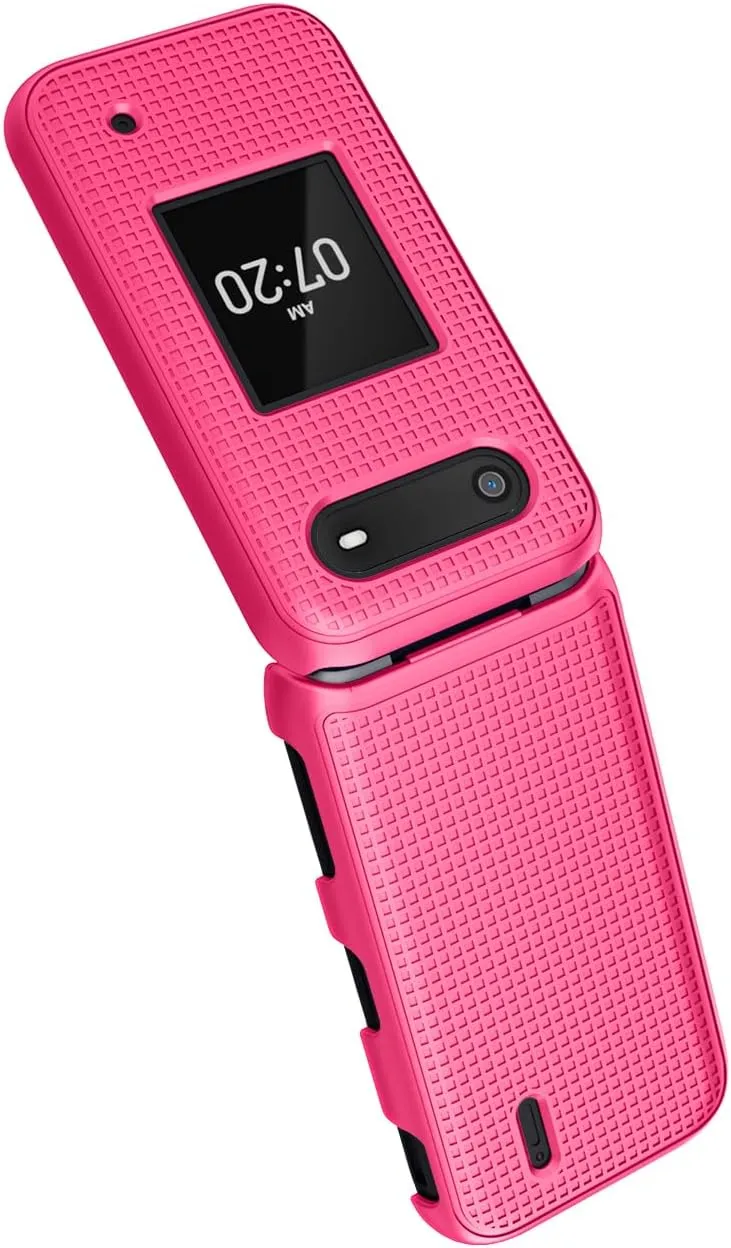 Nakedcellphone Case for Nokia 2760 2780 Flip Phone, Slim Hard Shell Protector Cover with Grid Texture for Tracfone N139DL, TA-1398, TA-1451, TA-1420 - Bright Hot Pink