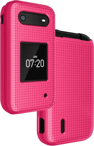 Nakedcellphone Case for Nokia 2760 2780 Flip Phone, Slim Hard Shell Protector Cover with Grid Texture for Tracfone N139DL, TA-1398, TA-1451, TA-1420 - Bright Hot Pink