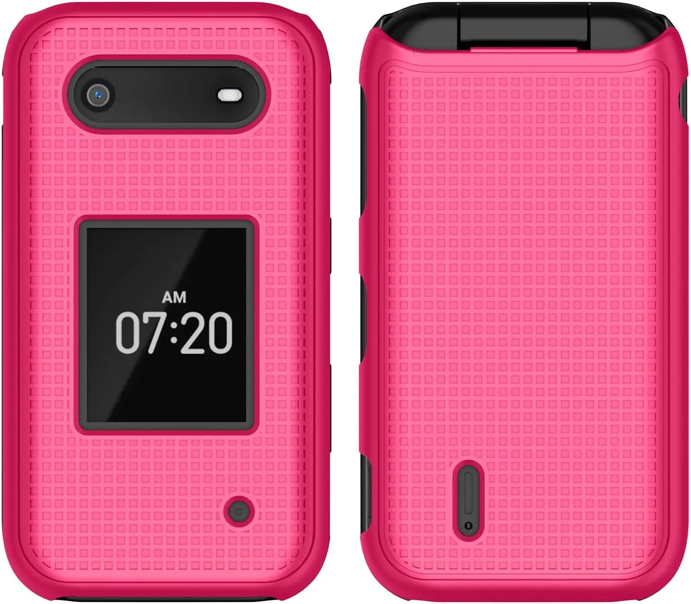 Nakedcellphone Case for Nokia 2760 2780 Flip Phone, Slim Hard Shell Protector Cover with Grid Texture for Tracfone N139DL, TA-1398, TA-1451, TA-1420 - Bright Hot Pink
