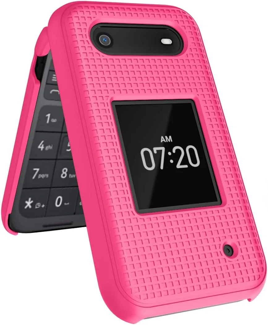 Nakedcellphone Case for Nokia 2760 2780 Flip Phone, Slim Hard Shell Protector Cover with Grid Texture for Tracfone N139DL, TA-1398, TA-1451, TA-1420 - Bright Hot Pink