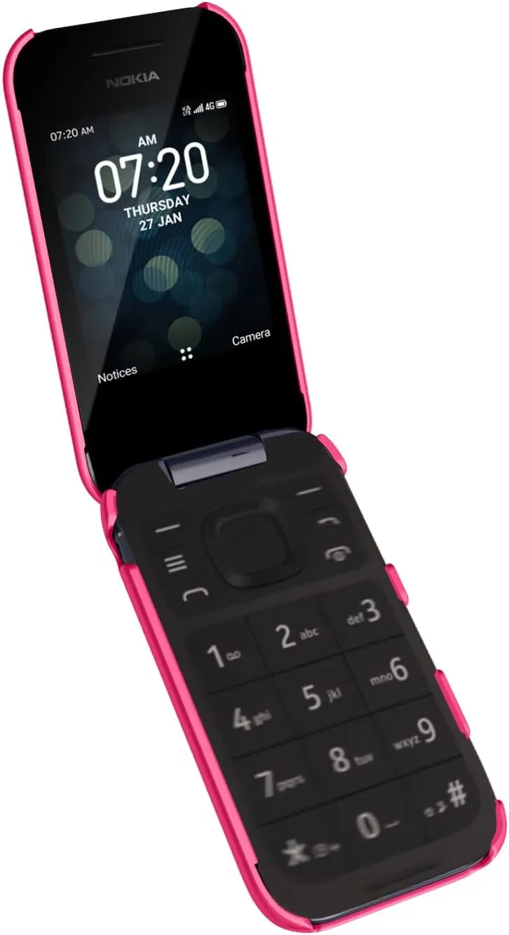 Nakedcellphone Case for Nokia 2760 2780 Flip Phone, Slim Hard Shell Protector Cover with Grid Texture for Tracfone N139DL, TA-1398, TA-1451, TA-1420 - Bright Hot Pink