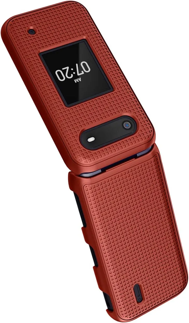 Nakedcellphone Case for Nokia 2760 2780 Flip Phone, Slim Hard Shell Protector Cover with Grid Texture for Tracfone N139DL, TA-1398, TA-1451, TA-1420 - Red