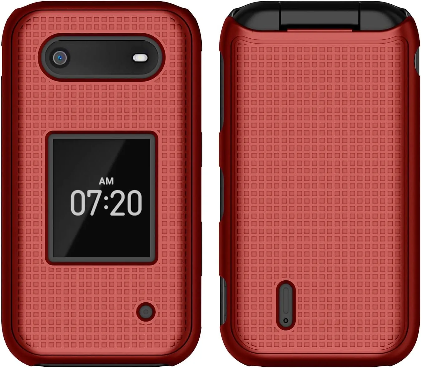 Nakedcellphone Case for Nokia 2760 2780 Flip Phone, Slim Hard Shell Protector Cover with Grid Texture for Tracfone N139DL, TA-1398, TA-1451, TA-1420 - Red