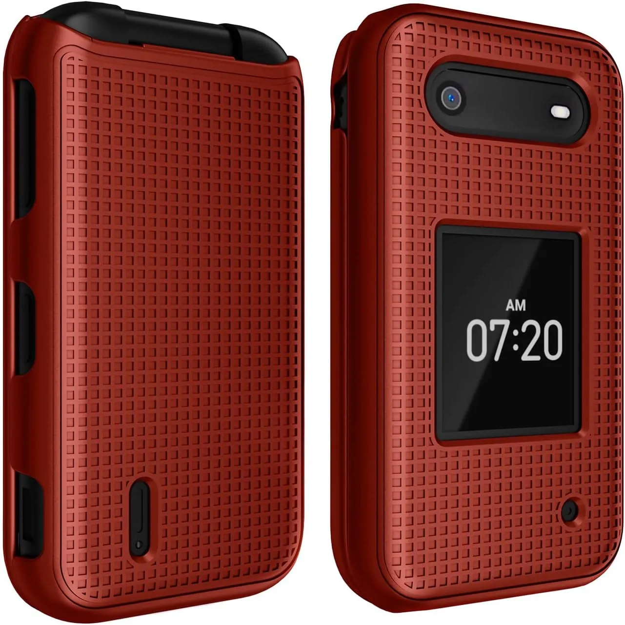 Nakedcellphone Case for Nokia 2760 2780 Flip Phone, Slim Hard Shell Protector Cover with Grid Texture for Tracfone N139DL, TA-1398, TA-1451, TA-1420 - Red