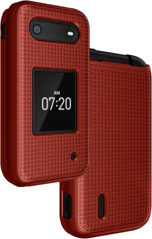 Nakedcellphone Case for Nokia 2760 2780 Flip Phone, Slim Hard Shell Protector Cover with Grid Texture for Tracfone N139DL, TA-1398, TA-1451, TA-1420 - Red