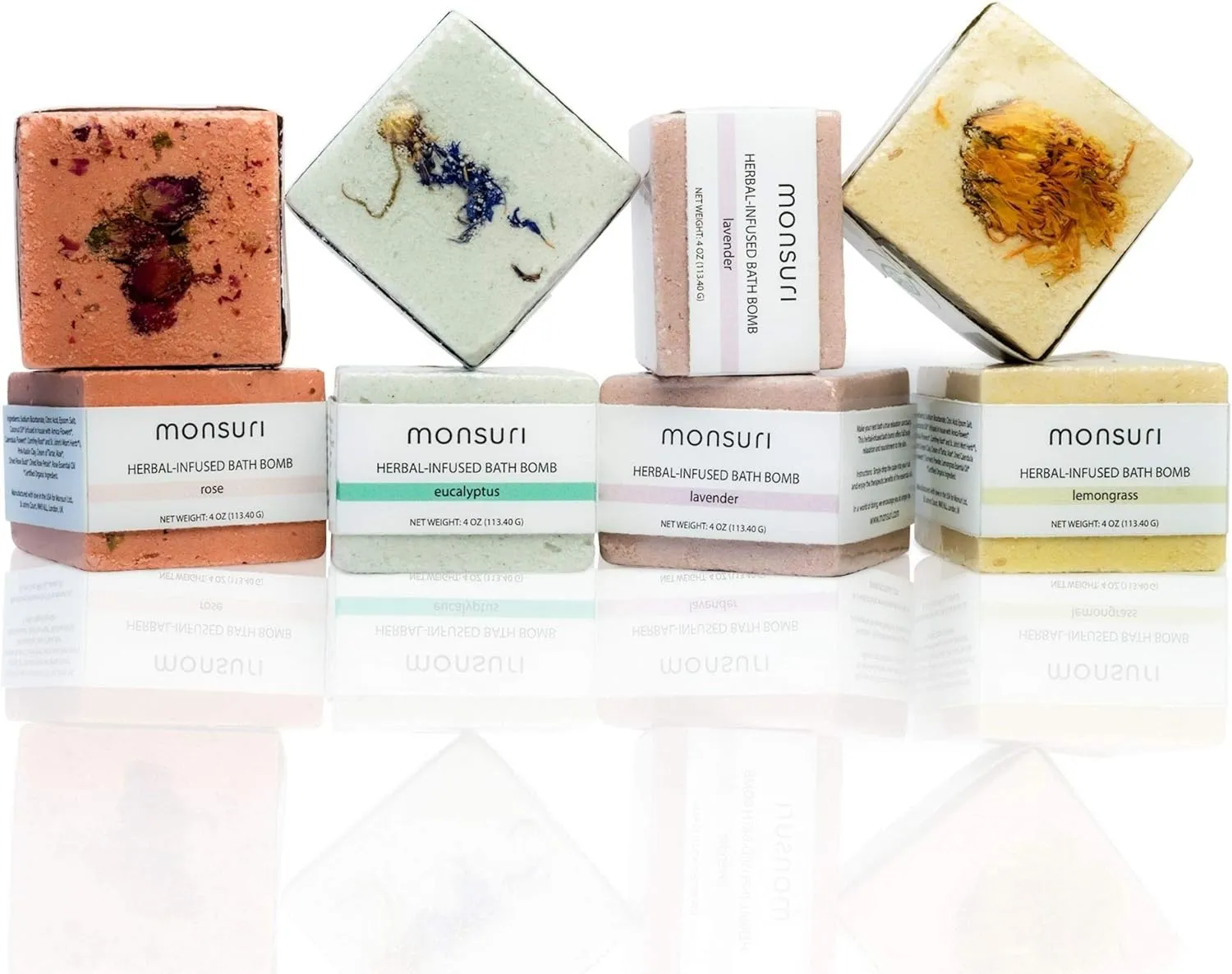 Natural Bath Bombs Gift Set: Lavender, Eucalyptus, Rose & Lemongrass Epsom Salt Bath Bombs with Organic Essential Oils for an Aromatherapy Moisturizing and Nourishing Muscle Recovery Bath Soak
