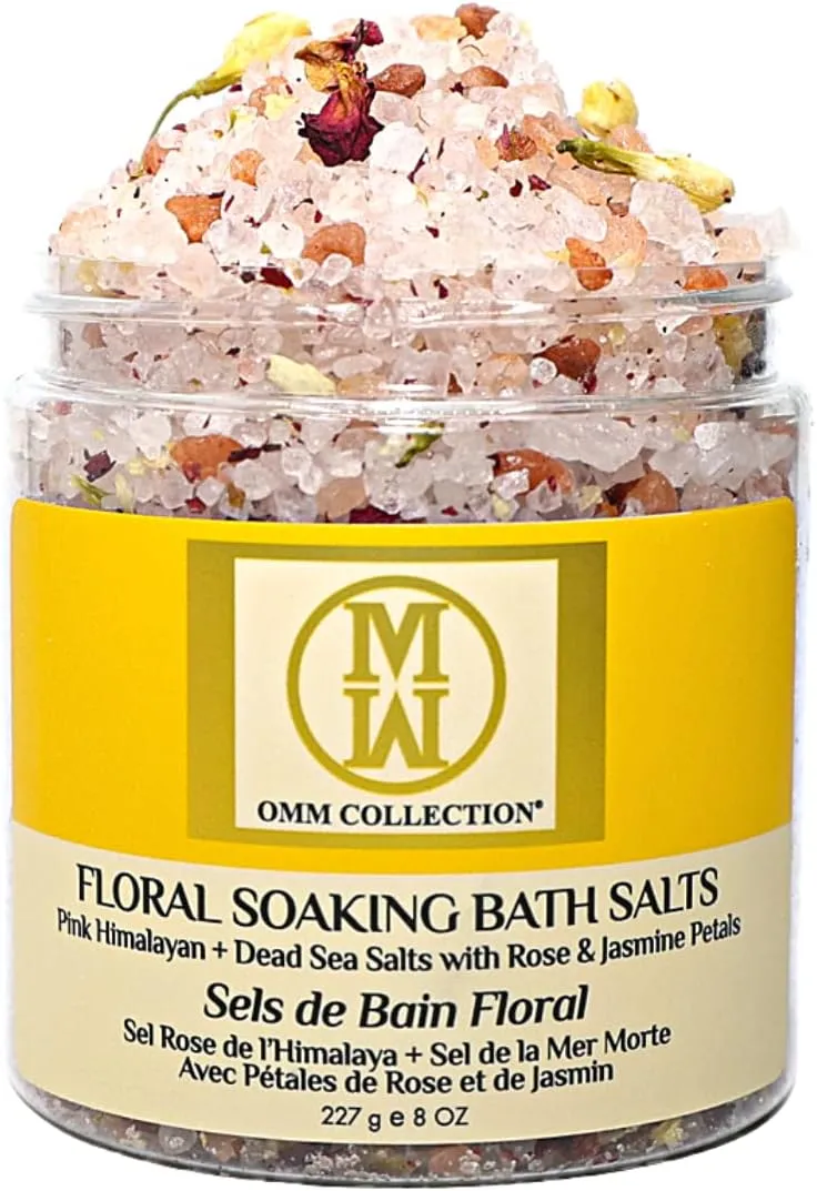 Natural Floral Soaking Bath Salt - Detox Body & Foot Soak - Bath Salt with Rose & Jasmine Petals - Pink Himalayan & Dead Sea Salt Flakes - Relaxing Bath Soak (Jasmin Rose)