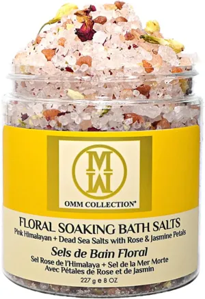 Natural Floral Soaking Bath Salt - Detox Body & Foot Soak - Bath Salt with Rose & Jasmine Petals - Pink Himalayan & Dead Sea Salt Flakes - Relaxing Bath Soak (Jasmin Rose)