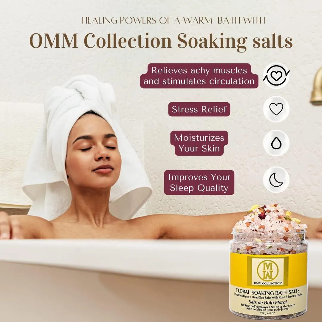 Natural Floral Soaking Bath Salt - Detox Body & Foot Soak - Bath Salt with Rose & Jasmine Petals - Pink Himalayan & Dead Sea Salt Flakes - Relaxing Bath Soak (Jasmin Rose)