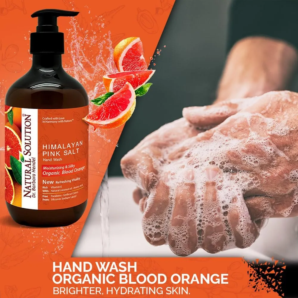 Natural Solution Hand Wash - Moisturizing Blood Orange & Himalayan Pink Salt Liquid Soap - 14 oz (Pack of 6) | Hydrating & Gentle Formula | Ideal for Daily Use packaging may vary