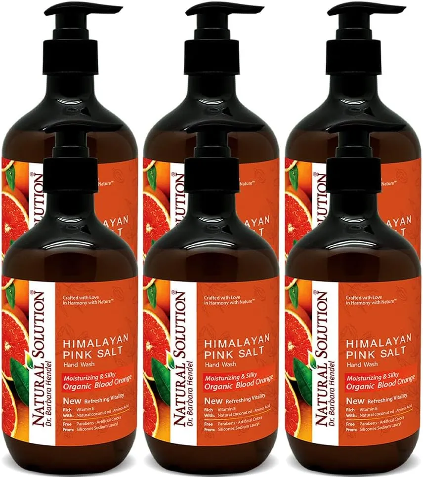 Natural Solution Hand Wash - Moisturizing Blood Orange & Himalayan Pink Salt Liquid Soap - 14 oz (Pack of 6) | Hydrating & Gentle Formula | Ideal for Daily Use packaging may vary