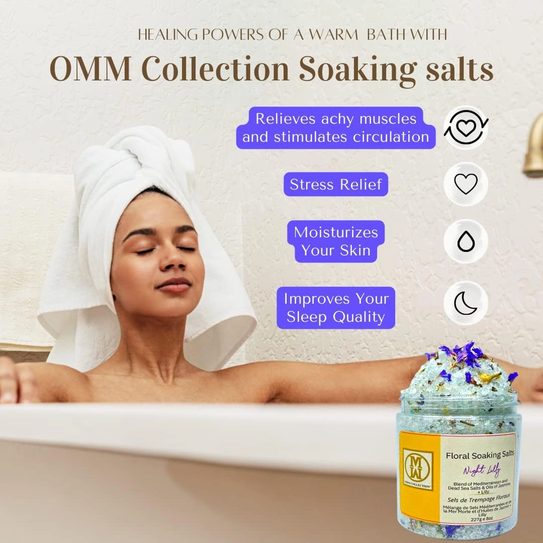 Natural Floral Soaking Bath Salt - Detox Body & Foot Soak - Pink Himalayan & Dead Sea Salt Flakes - Relaxing Bath Soak (Night Lily)