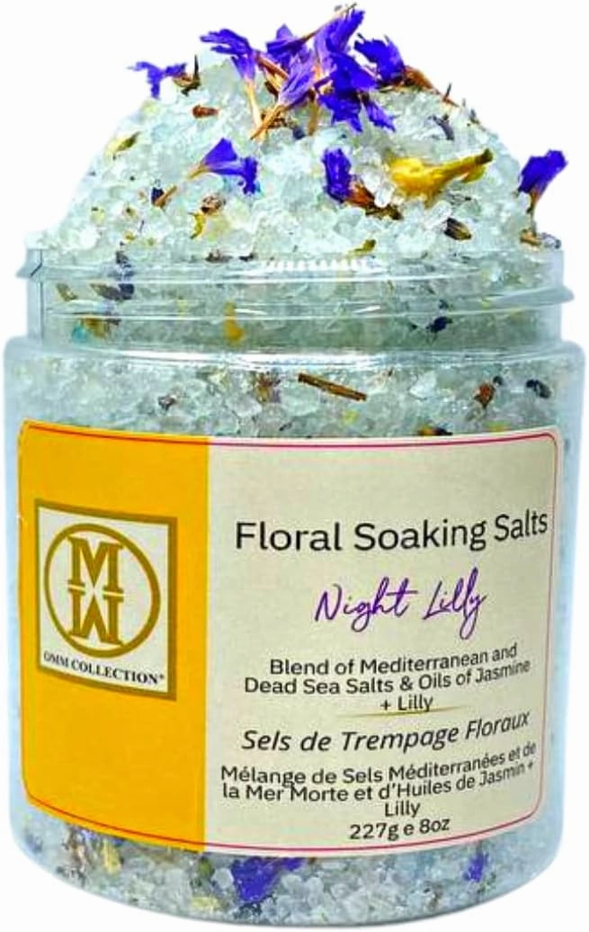 Natural Floral Soaking Bath Salt - Detox Body & Foot Soak - Pink Himalayan & Dead Sea Salt Flakes - Relaxing Bath Soak (Night Lily)