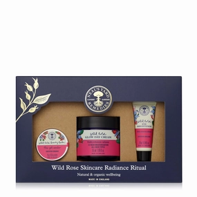 Neal's Yard Remedies Wild Rose Glow Skincare Collection, Skincare Set, Glow Cream, Eye Brightener & Beauty Balm, Vegan & Cruelty-Free
