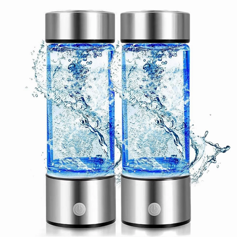 New Upgrated Rich Hydrogen Water Bottle 420ML Portable Hydrogen Water Generator Bottle USB Powered Hydrogen Water Bottle Suitable for Family Travel (Red)(Silver 2Pack)