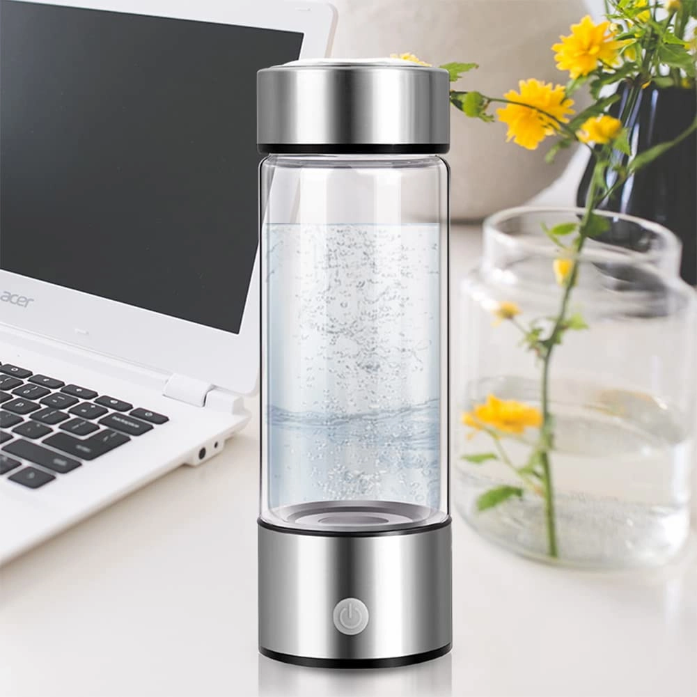 New Upgrated Rich Hydrogen Water Bottle 420ML Portable Hydrogen Water Generator Bottle USB Powered Hydrogen Water Bottle Suitable for Family Travel (Red)(Silver 2Pack)