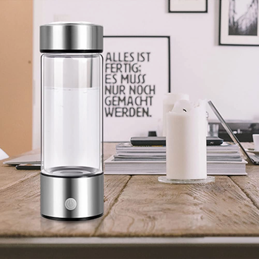 New Upgrated Rich Hydrogen Water Bottle 420ML Portable Hydrogen Water Generator Bottle USB Powered Hydrogen Water Bottle Suitable for Family Travel (Red)(Silver 2Pack)