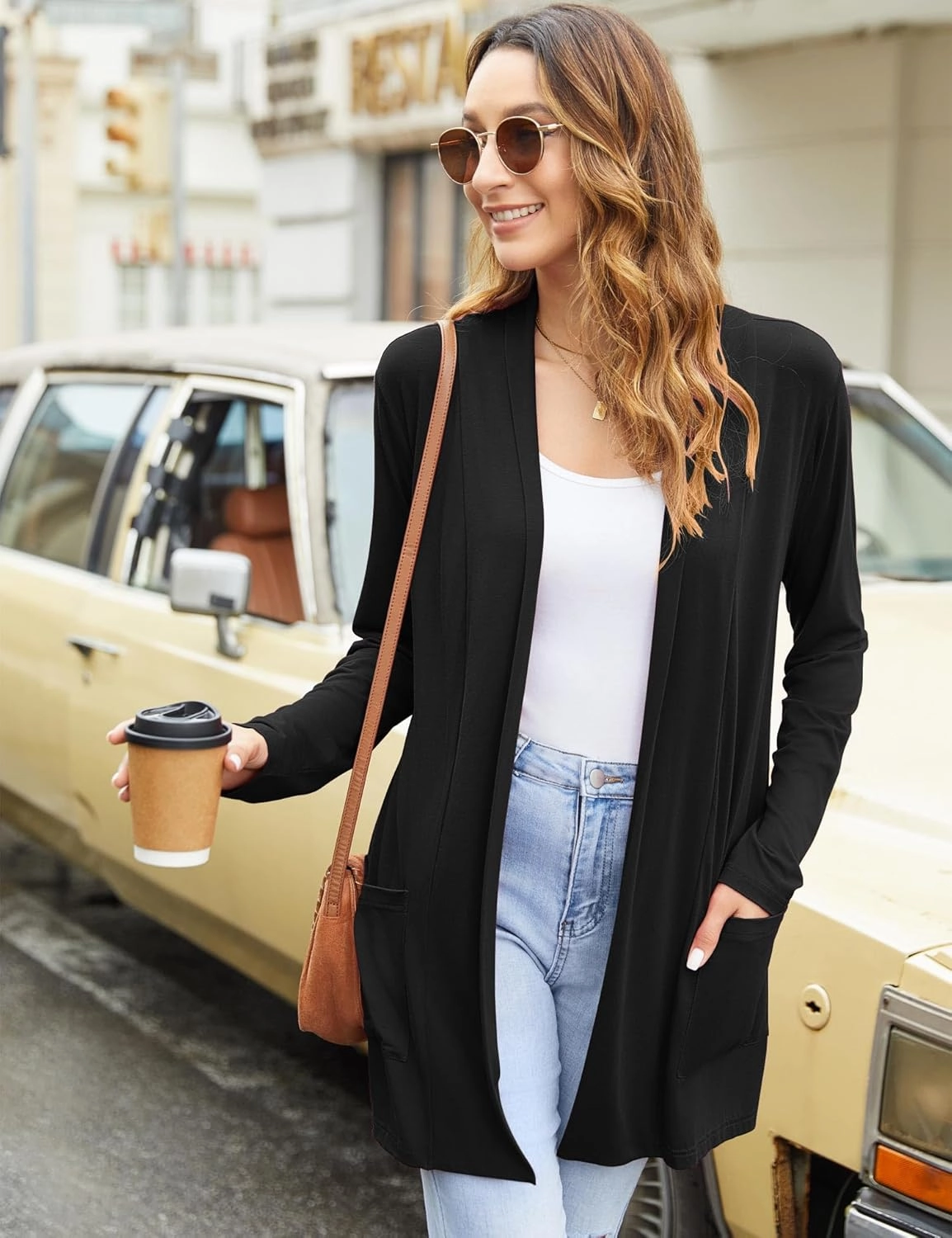 Newchoice Womens Casual Lightweight Cardigans with Pockets Loose Long Sleeve Open Front Cardigan
