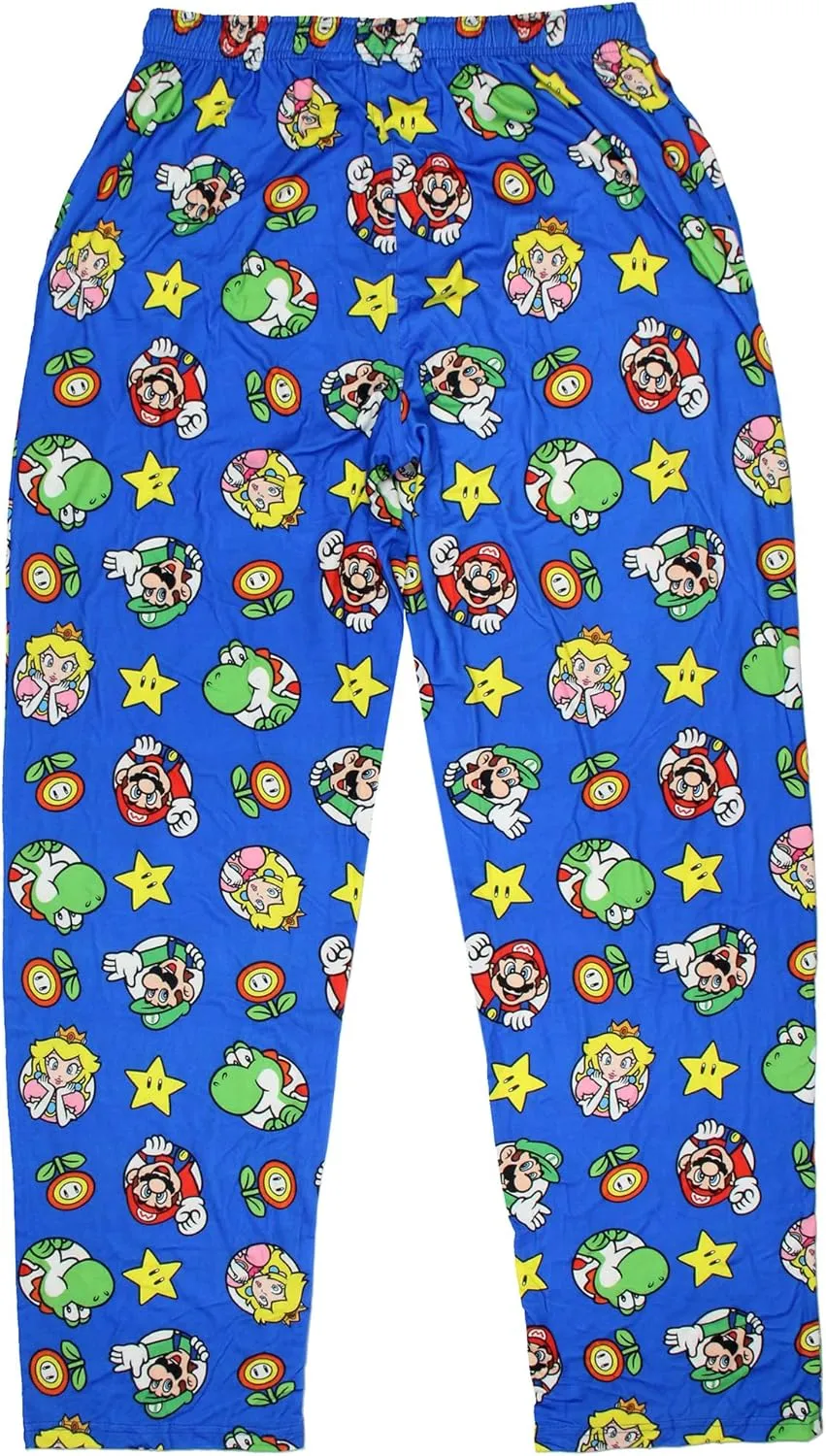 Nintendo Men's Super Mario Luigi Peach Yoshi AOP Soft Sleep Lounge Pajama Pants
