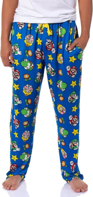 Nintendo Men's Super Mario Luigi Peach Yoshi AOP Soft Sleep Lounge Pajama Pants