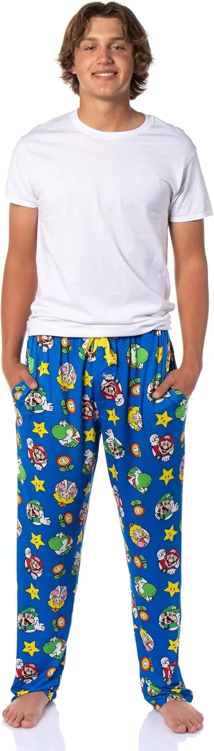 Nintendo Men's Super Mario Luigi Peach Yoshi AOP Soft Sleep Lounge Pajama Pants