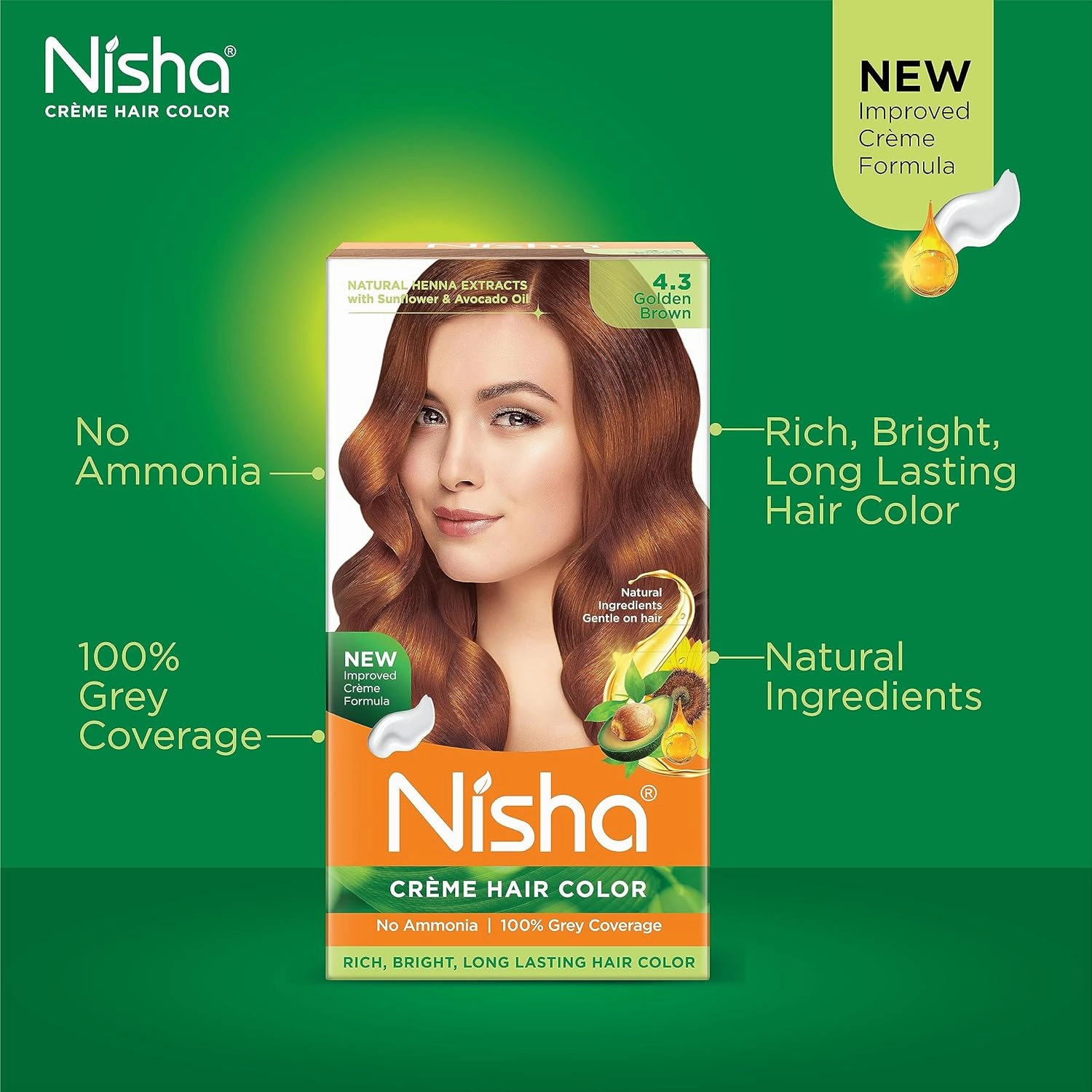 Nisha Cream Hair Color No Ammonia Cream Formula Fashion Highlights And Rich Bright Long-Lasting Colour Golden Brown (pack of 3)