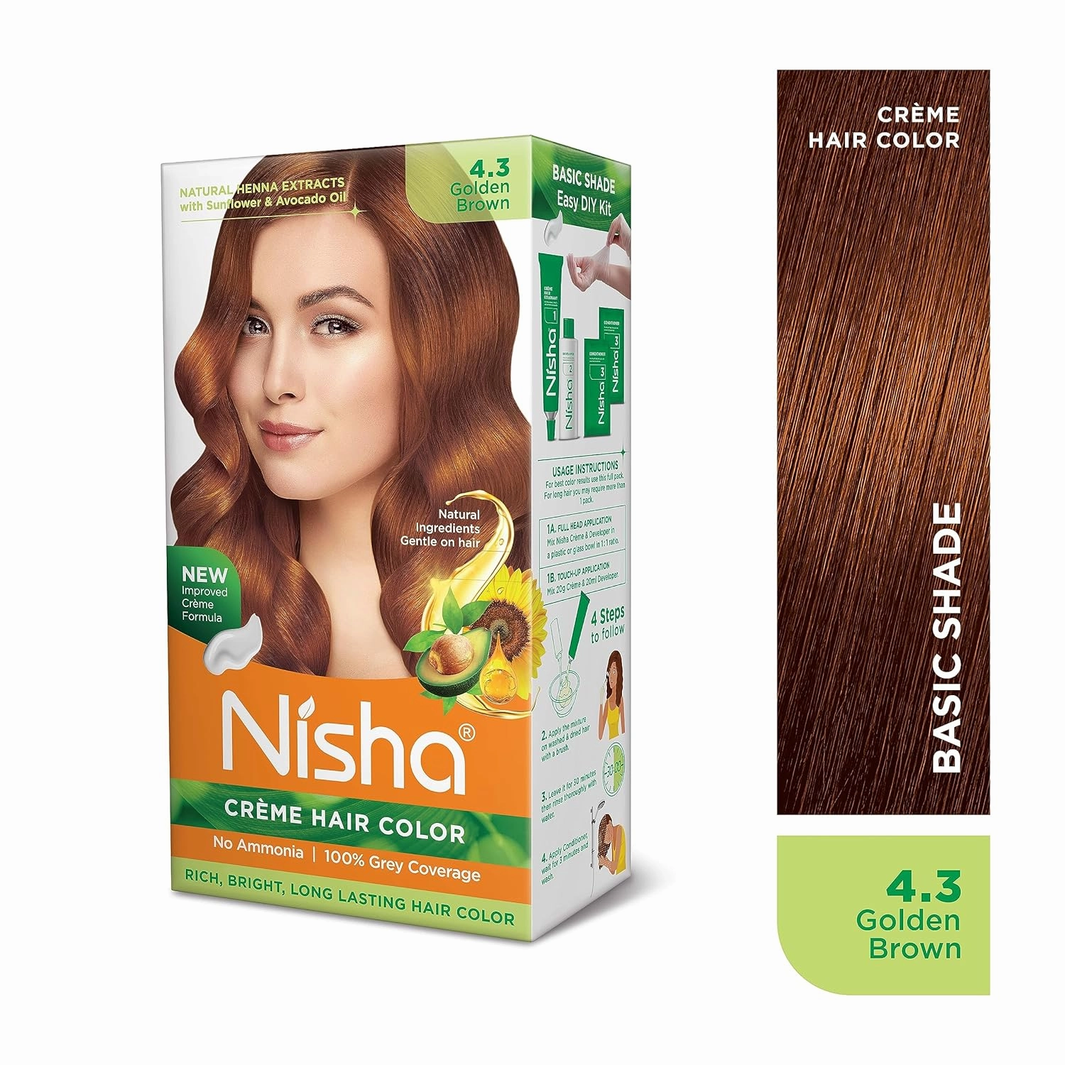 Nisha Cream Hair Color No Ammonia Cream Formula Fashion Highlights And Rich Bright Long-Lasting Colour Golden Brown (pack of 3)
