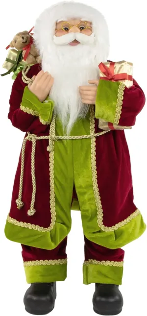 Northlight 24" Grand Imperial Red, Green and Gold Standing Santa Claus Christmas Figure with Gift Bag