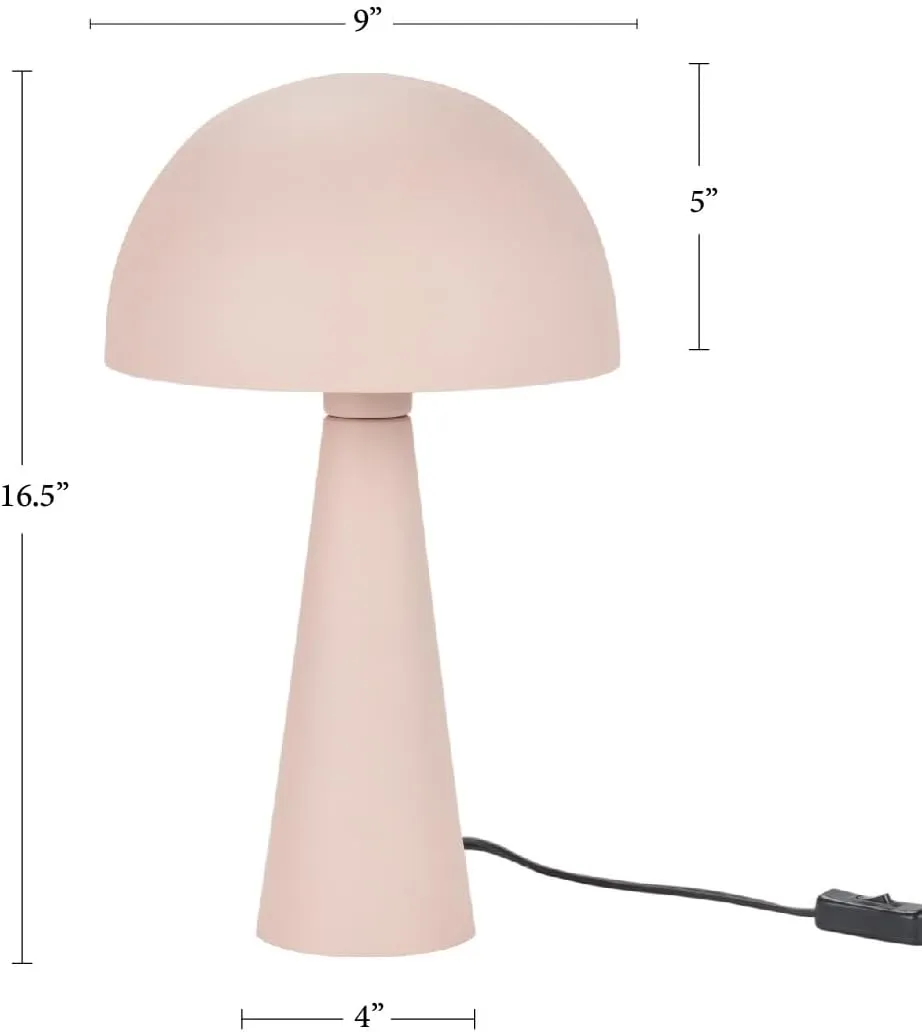 Nourison EPT01 16" Metal Mushroom Table Modern, Retro, Desk, Bedside, Living Room, Office Lamp, Small, Blush Pink