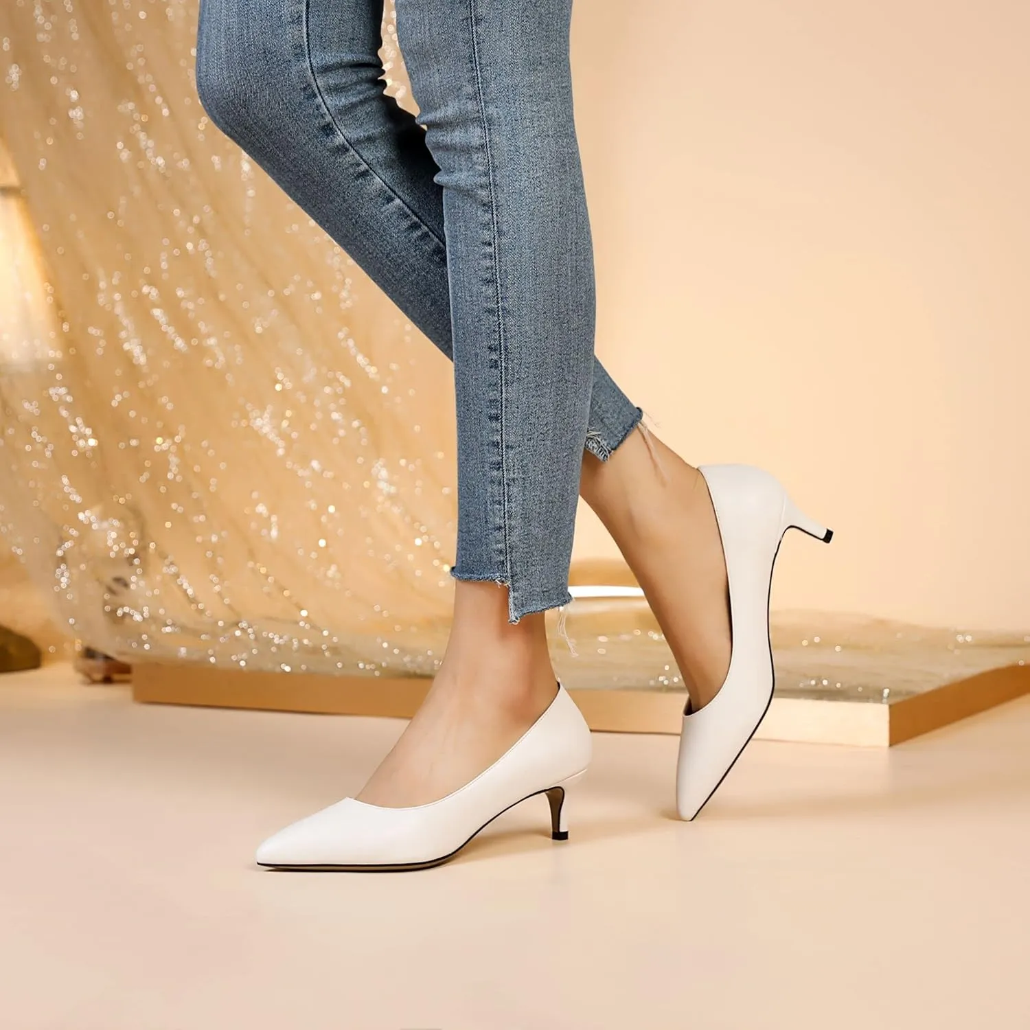 NUMALEO Womens Dating Dress Solid Pointed Toe Slip On Casual Kitten Low Heel Pumps Shoes 2 Inch