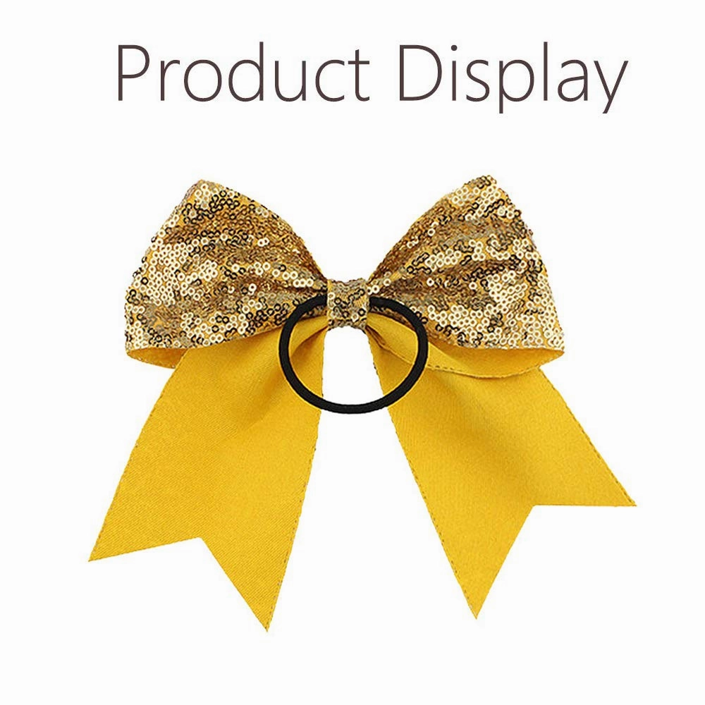 Oaoleer 12PCS 7'''' Large Glitter Cheer Hair Bows Ponytail Holder Elastic Band Handmade for Cheerleading Teen Girls College Sports (Gold),Kid