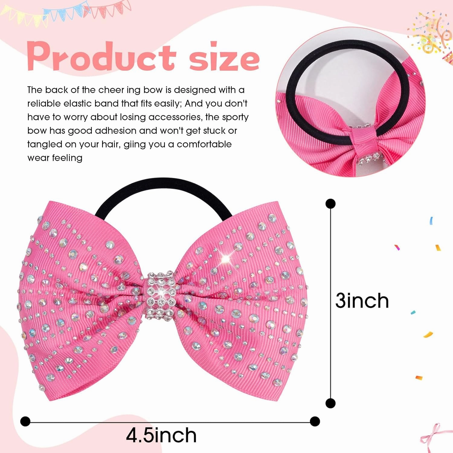 OAOLEER 12PCS Glitter Cheer Hair Bows for Cheerleading, Cheer Bow with Ponytail Holder for Teen Girls Cheerleader (Pink)