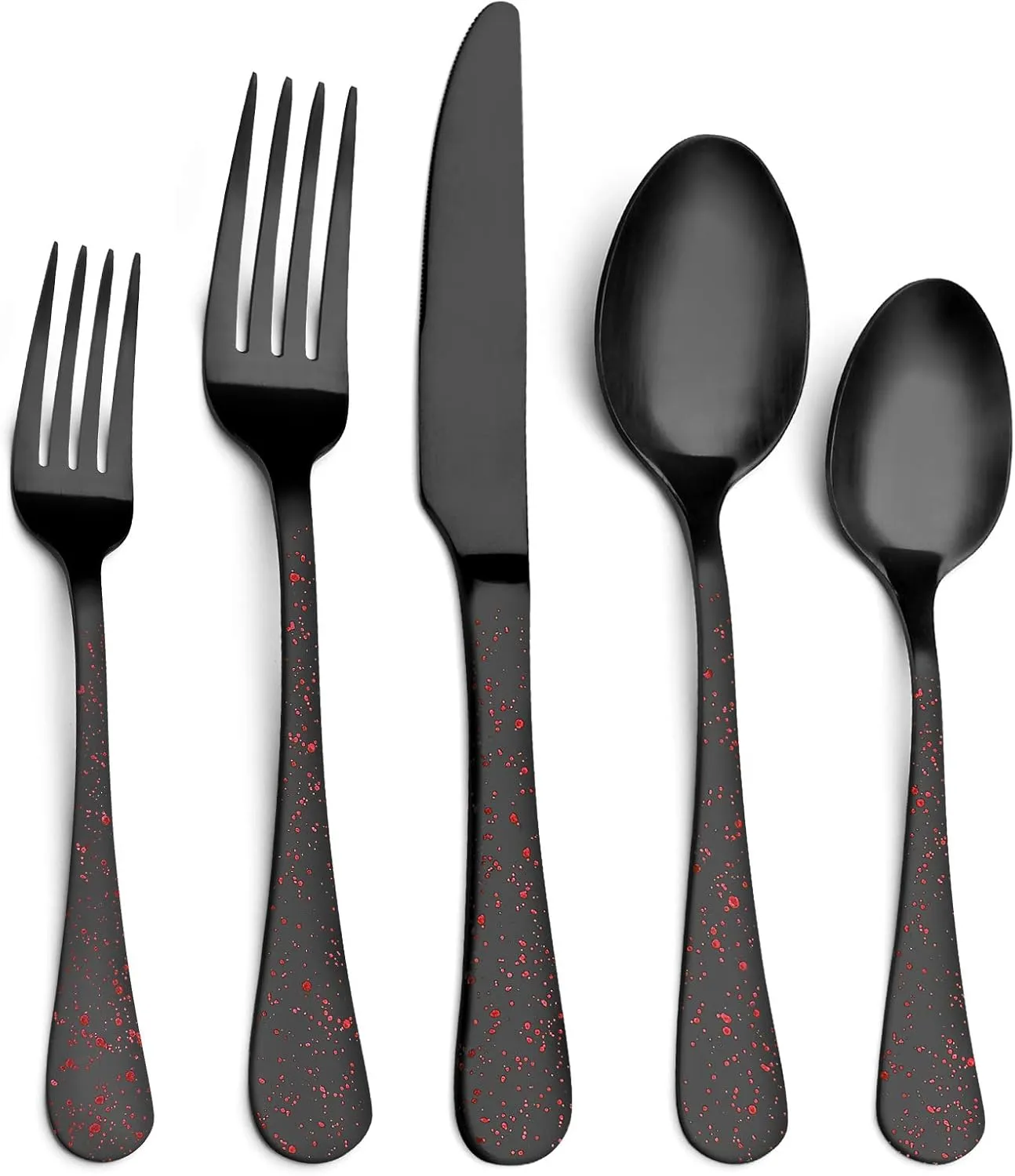 O.C.E. Matte Black Silverware Set, Stainless Steel Flatware Set, 20-Piece Tableware Cutlery Set Service for 4, Satin Finish Tableware Utensils Set, Dishwasher Safe (Starry Red)