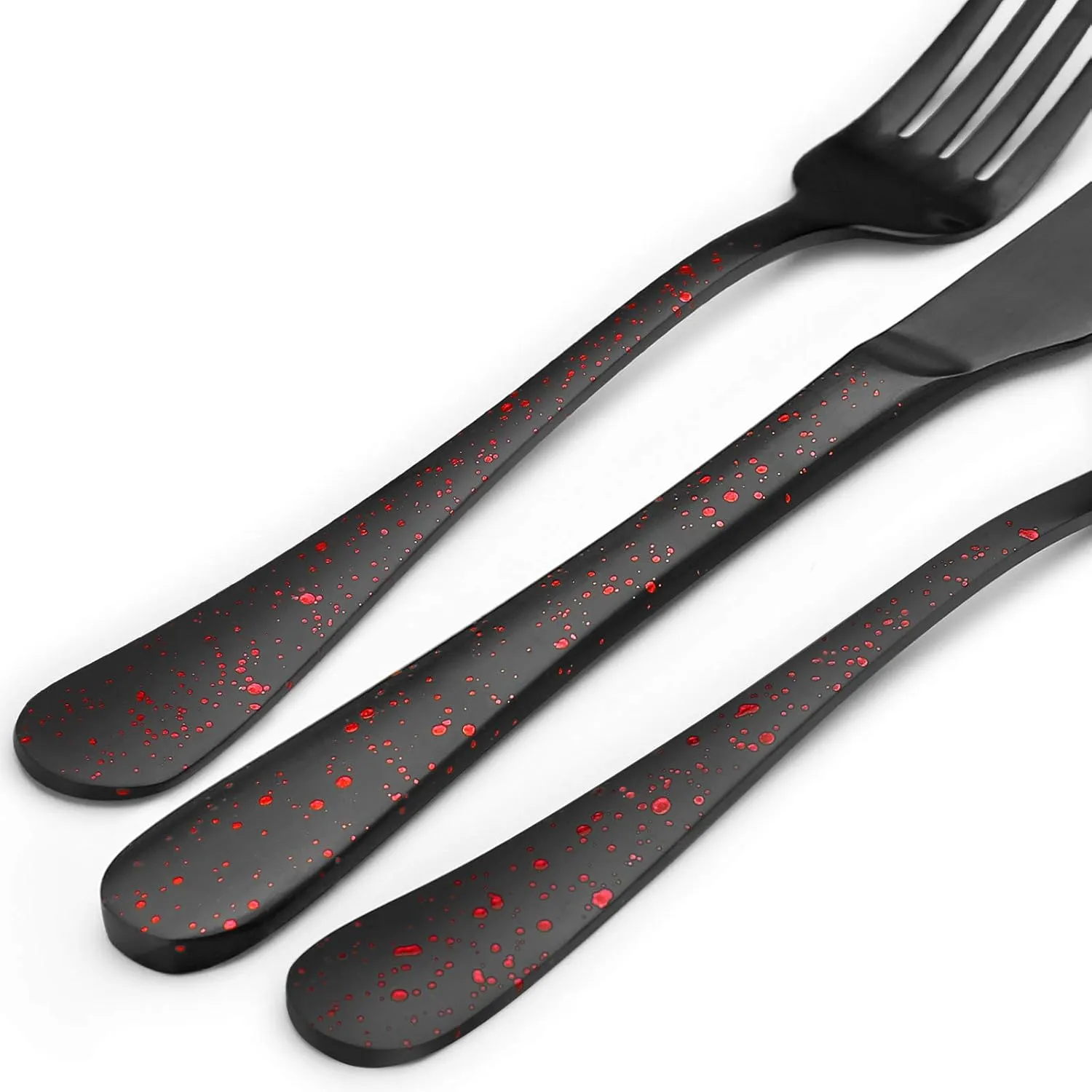 O.C.E. Matte Black Silverware Set, Stainless Steel Flatware Set, 20-Piece Tableware Cutlery Set Service for 4, Satin Finish Tableware Utensils Set, Dishwasher Safe (Starry Red)