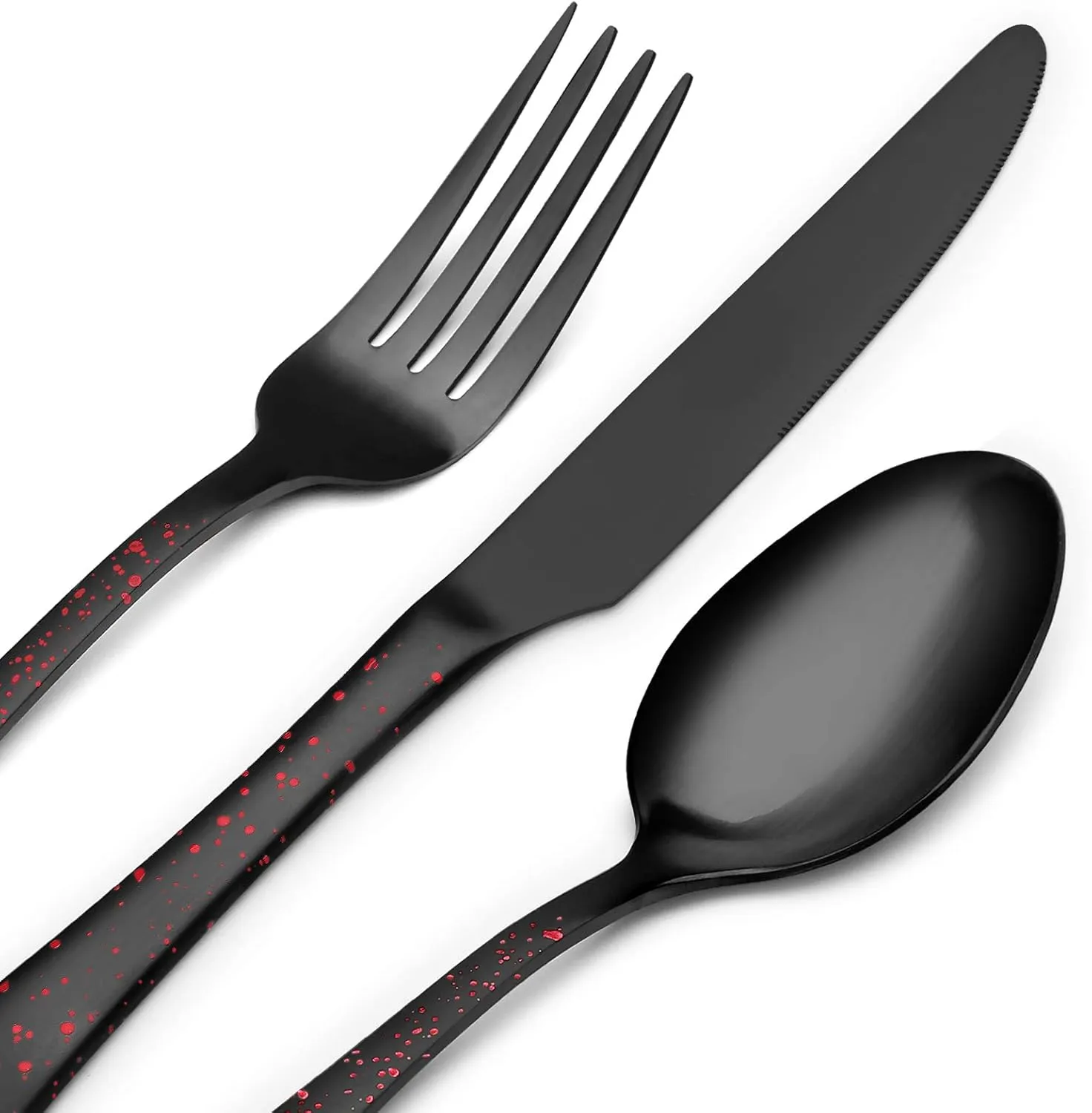 O.C.E. Matte Black Silverware Set, Stainless Steel Flatware Set, 20-Piece Tableware Cutlery Set Service for 4, Satin Finish Tableware Utensils Set, Dishwasher Safe (Starry Red)