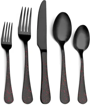 O.C.E. Matte Black Silverware Set, Stainless Steel Flatware Set, 20-Piece Tableware Cutlery Set Service for 4, Satin Finish Tableware Utensils Set, Dishwasher Safe (Starry Red)