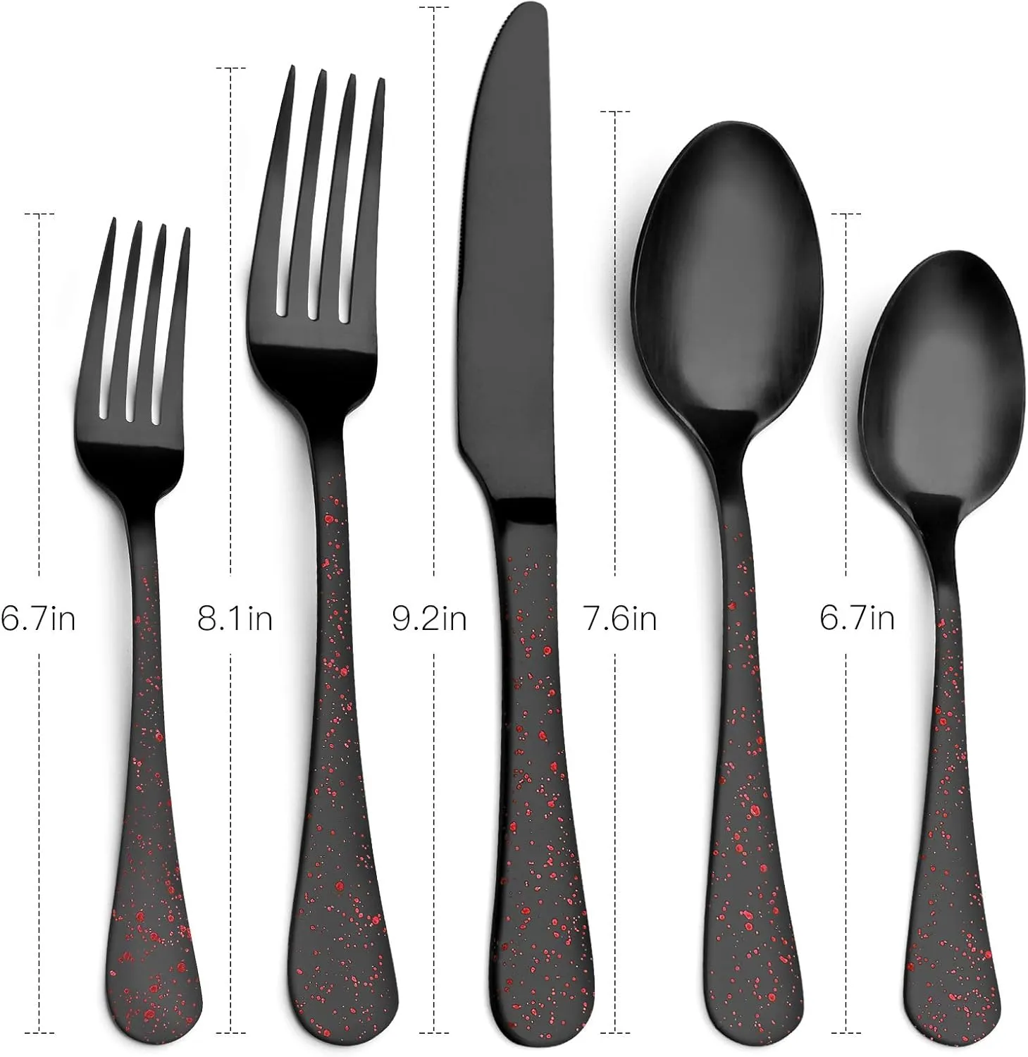 O.C.E. Matte Black Silverware Set, Stainless Steel Flatware Set, 20-Piece Tableware Cutlery Set Service for 4, Satin Finish Tableware Utensils Set, Dishwasher Safe (Starry Red)