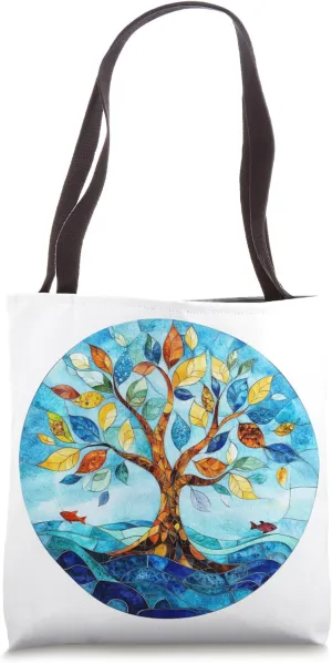 Ocean Tree of Life Mosaic in Bright Colors Tote Bag
