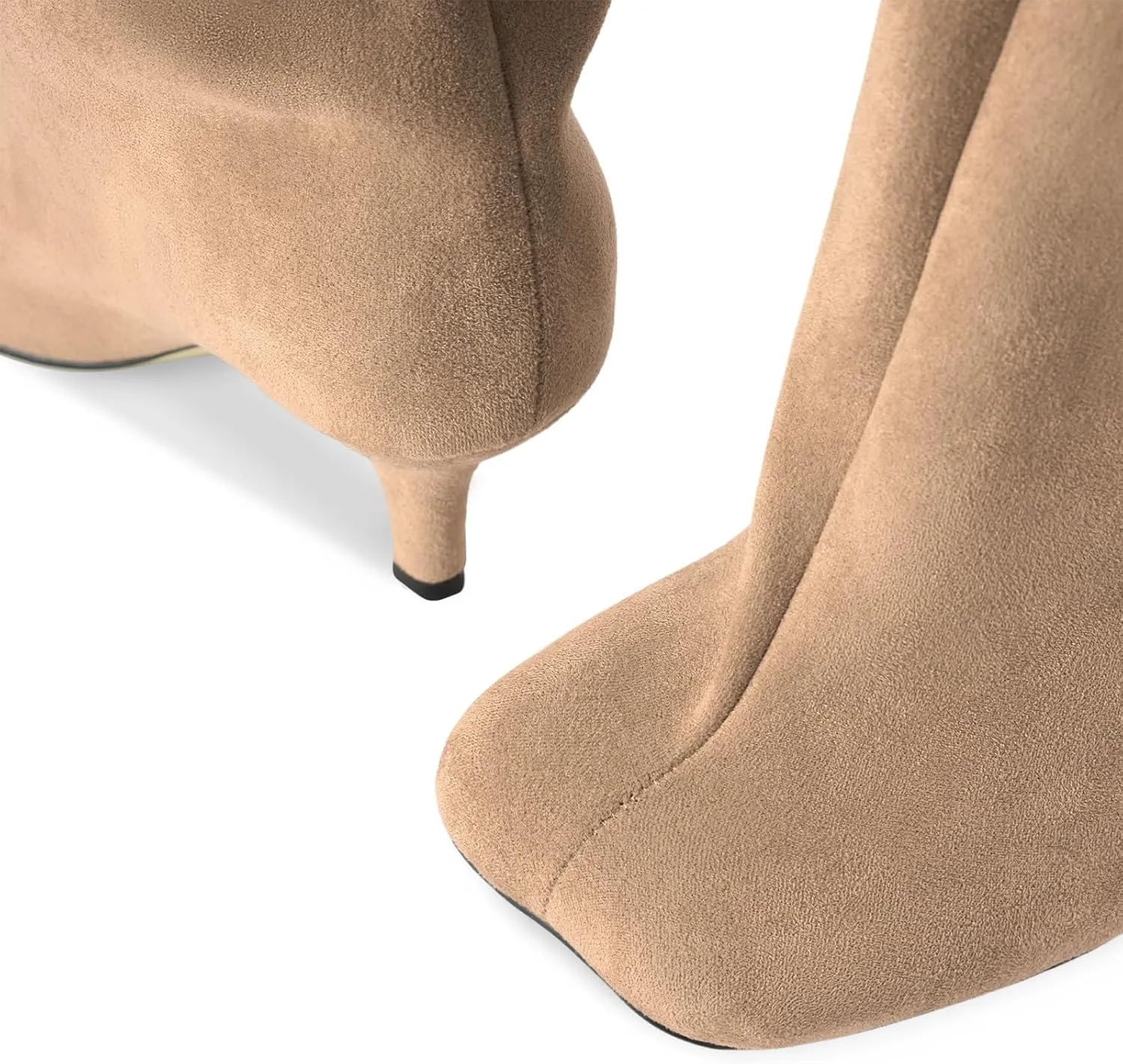 Oh Mispares Women's Nude Suede Knee High Boots - Square Toe Wide Calf Stiletto Low Heels - Fashionable Kitten Heel Pull-On Tall Winter Boots for Ladies