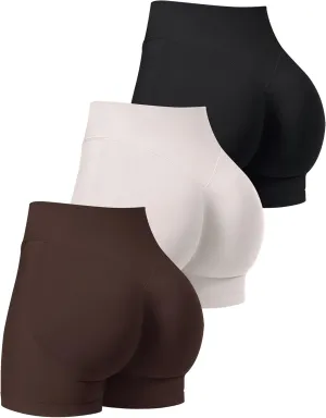 OLCHEE Womens Workout Shorts Seamless Scrunch Butt Lifting 3 Pack Yoga Gym Athletic High Waisted Tummy Control Booty 4.1"