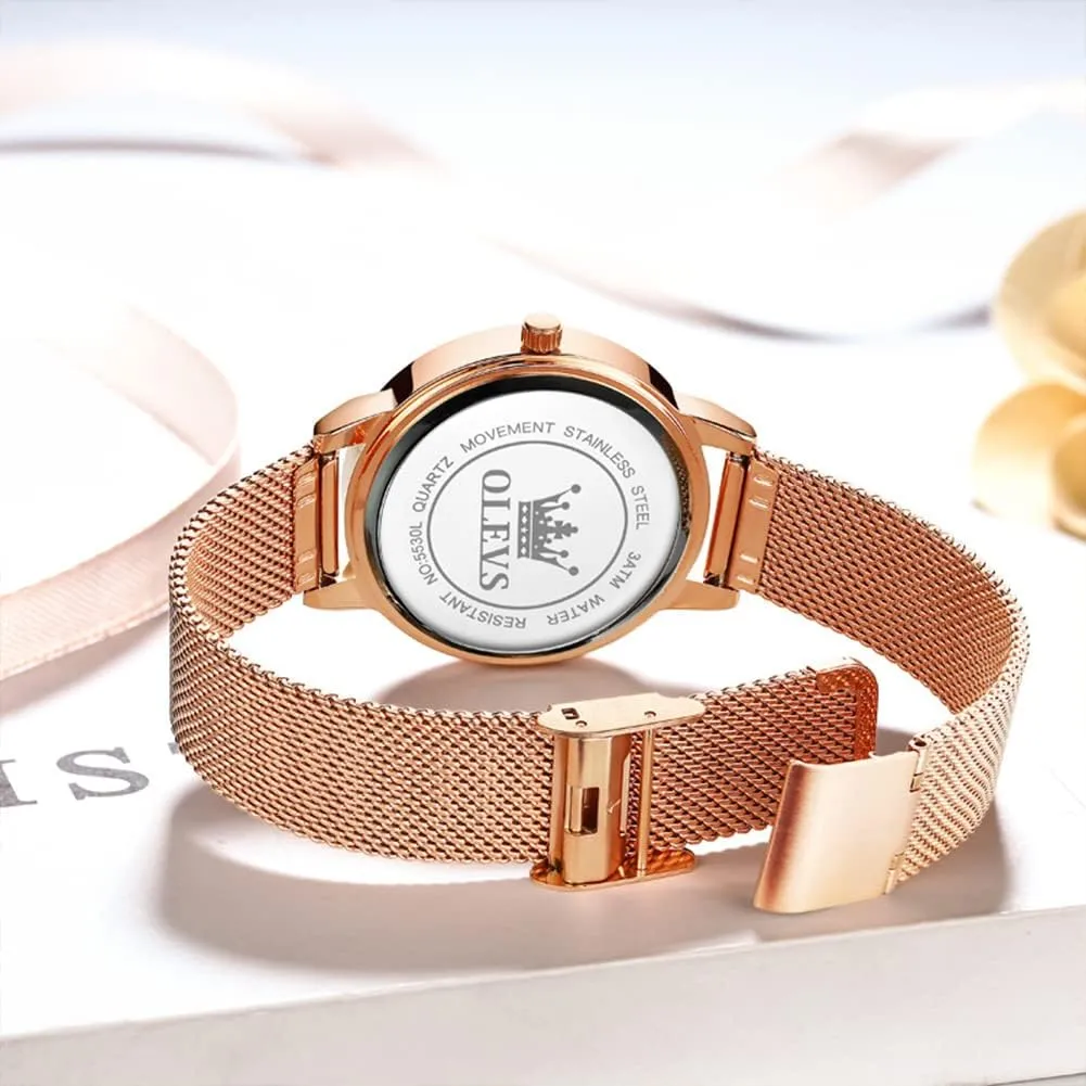 OLEVS Ladies Watches Rose Gold Japanese Quartz Female Watches for Women Waterproof Stainless Steel Casual Dress Lady Wrist Watches