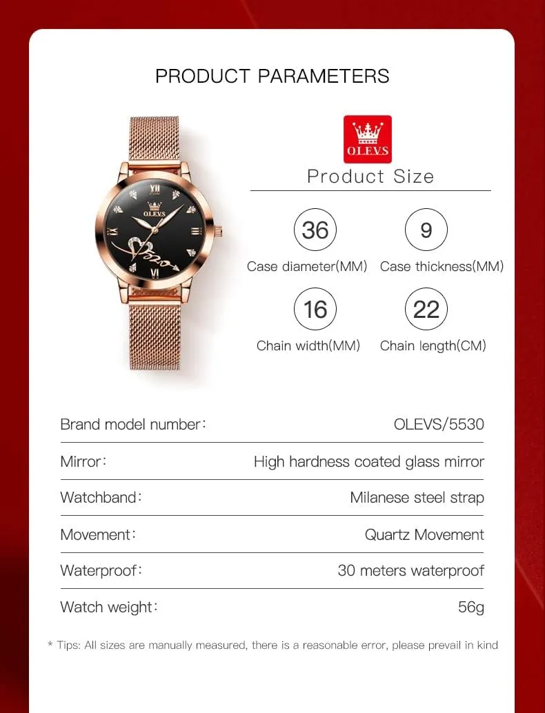 OLEVS Ladies Watches Rose Gold Japanese Quartz Female Watches for Women Waterproof Stainless Steel Casual Dress Lady Wrist Watches