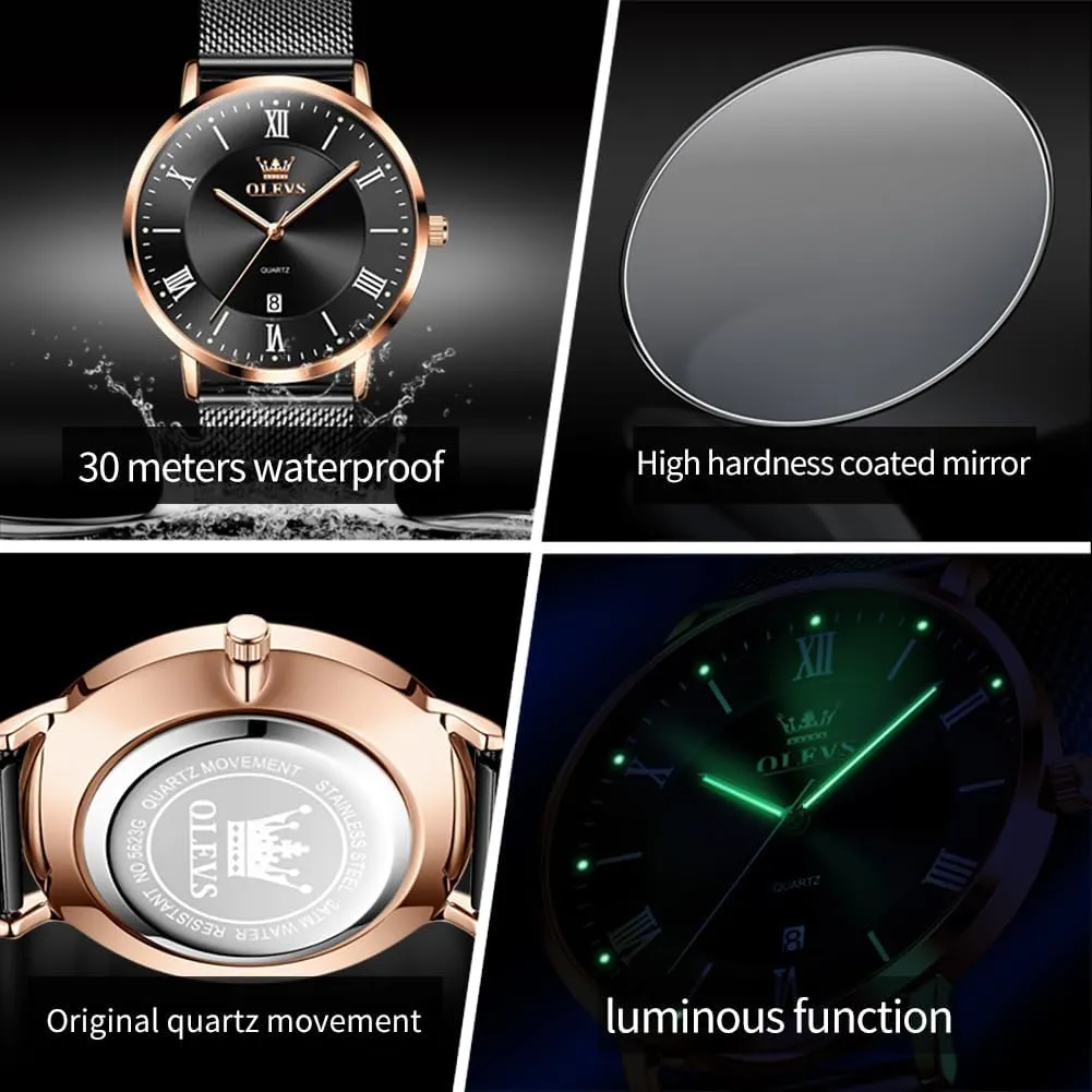 OLEVS Mens Gold Watches Analog Quartz Business Dress Watch Day Date Stainless Steel Classic Luxury Luminous Waterproof Casual Male Wrist Watches