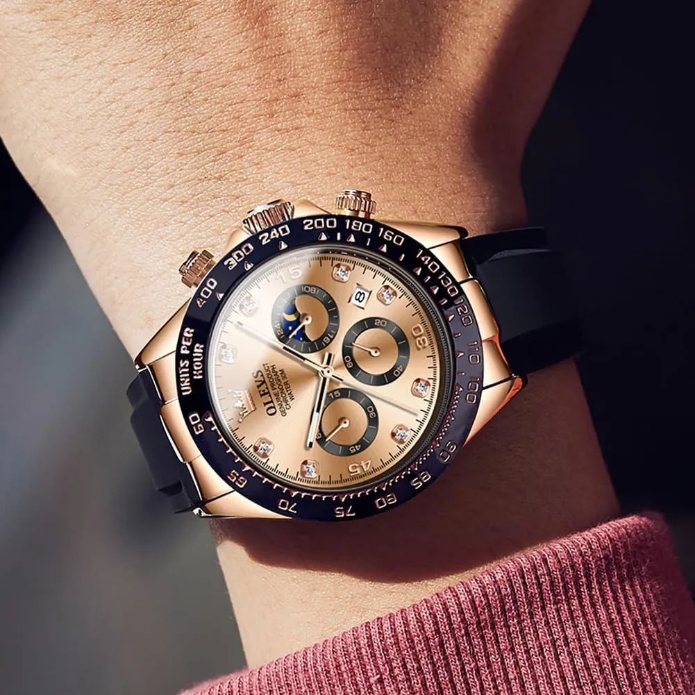 OLEVS Watches for Men Business Diamond Moon Phase Male Watch Chronograph Fashion Dress Waterproof Date Analog Waterproof Men Wrist Watch