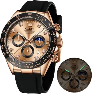OLEVS Watches for Men Business Diamond Moon Phase Male Watch Chronograph Fashion Dress Waterproof Date Analog Waterproof Men Wrist Watch