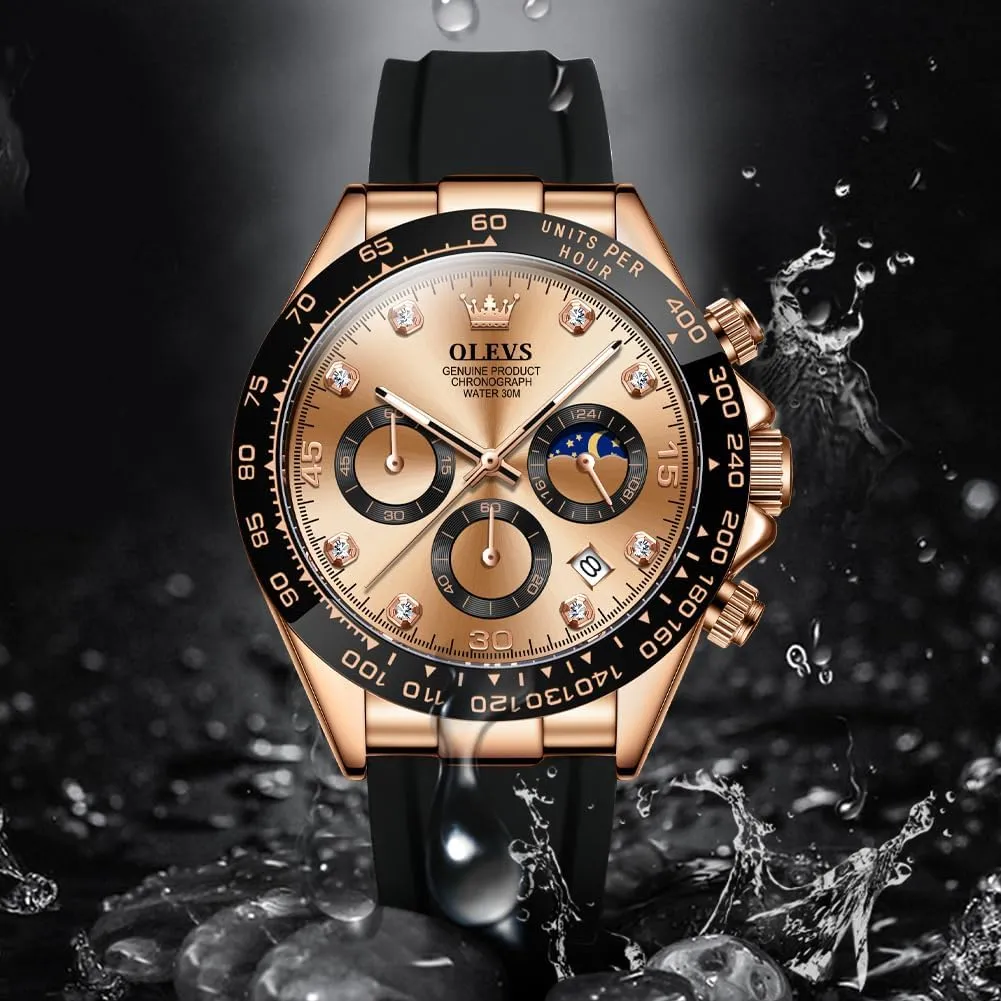 OLEVS Watches for Men Business Diamond Moon Phase Male Watch Chronograph Fashion Dress Waterproof Date Analog Waterproof Men Wrist Watch