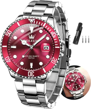 OLEVS Watches Men Waterproof Luxury Big Face Mens Watch Stainless Steel Day Date Quartz Analog Dress Watches for Men Luminous Relojes De Hombre (Green/Blue/Black/Gold)