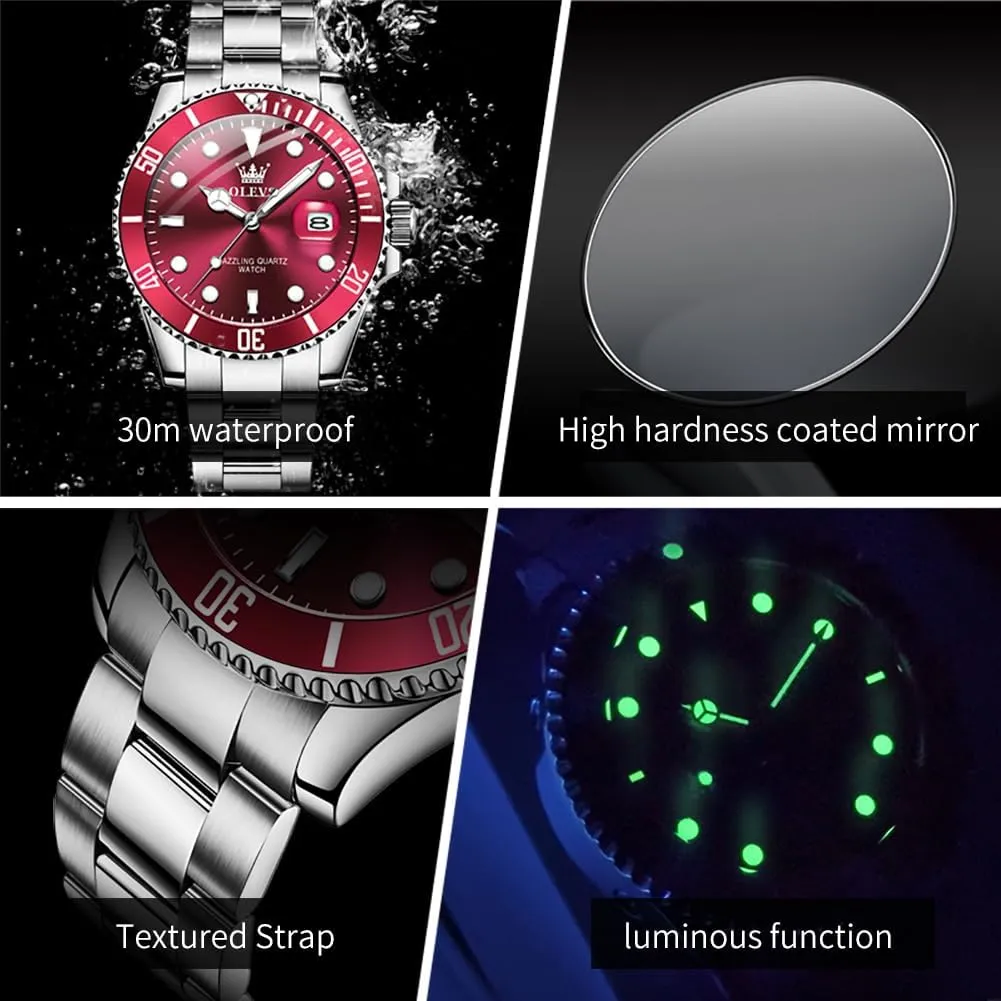 OLEVS Watches Men Waterproof Luxury Big Face Mens Watch Stainless Steel Day Date Quartz Analog Dress Watches for Men Luminous Relojes De Hombre (Green/Blue/Black/Gold)