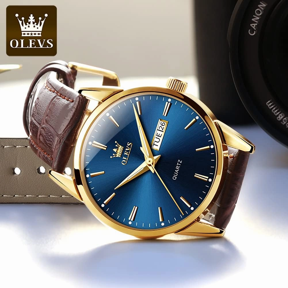 OLEVS Amazon Watches,Brown Leather Watch for Men,Men Day Date Watch,Men's Luminous Watch,Dress Watch for Men,Rose Gold Watch for Men,Men's Fashion Quartz Watch,Waterproof Brown Man Watches